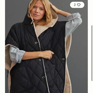 Anthropologie Black Quilted Cape with Sherpa Lining